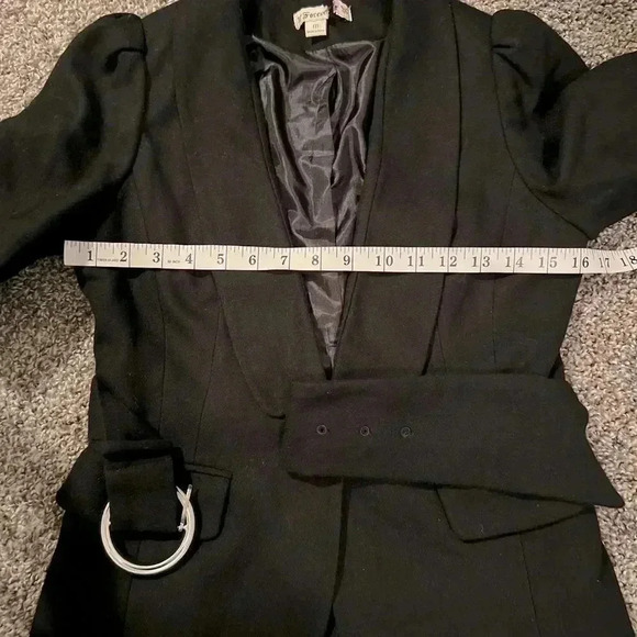 FOREVER 21 BLAZER CAP 3/4 SLEEVE BLACK WOOL  BELTED BLAZER SIZE MEDIUM - Picture 4 of 6